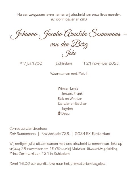 JOKE SONNEMANS – IN MEMORIAM